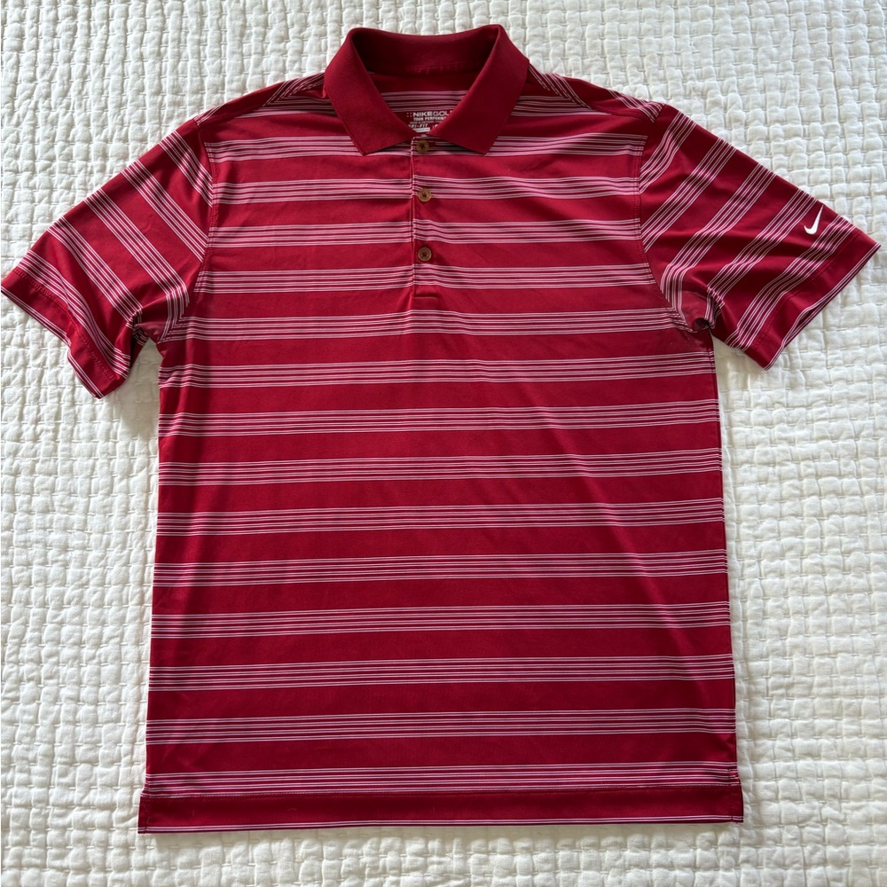Nike Golf Men's Red Striped Polo Shirt